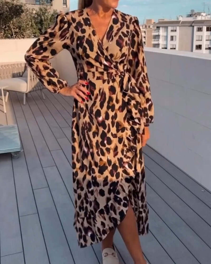 Women's Leopard Print V-Neck Dress