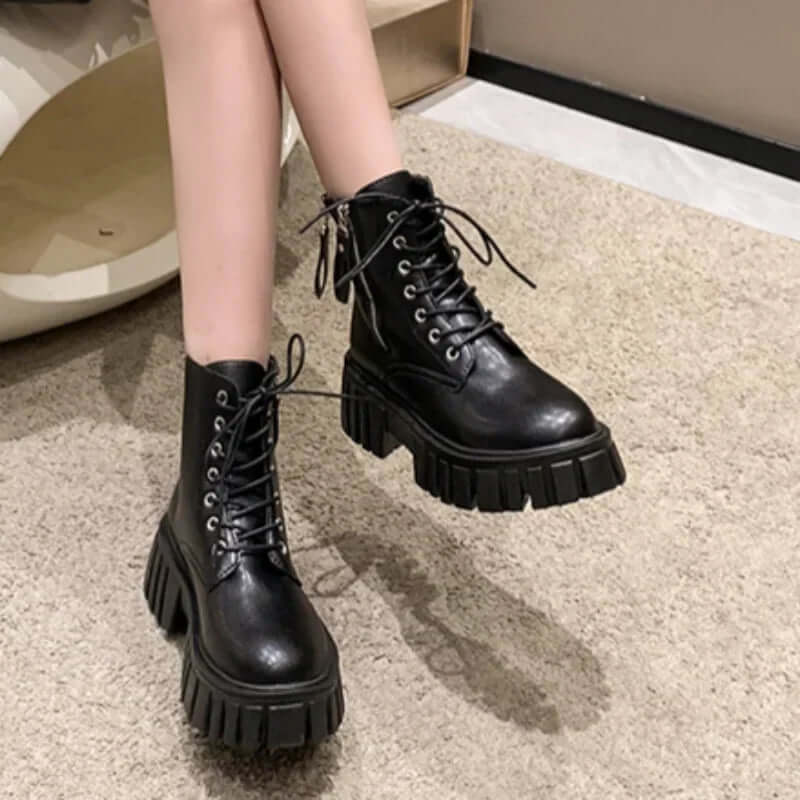 Women's Chunky Zip Lace-Up Boots