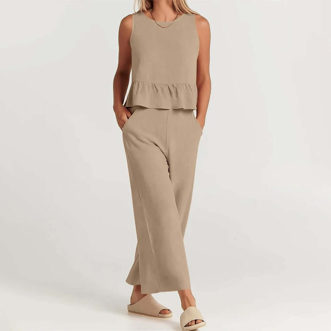Women's Sleeveless Peplum Cropped Jumpsuit