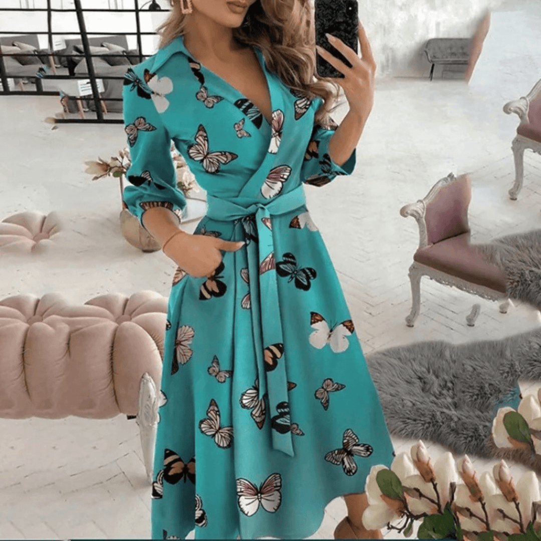 Women's Belted Wrap Midi Dress