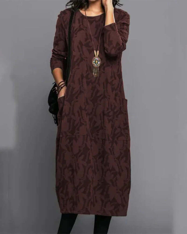 Floral Round Neck Dress with Pockets