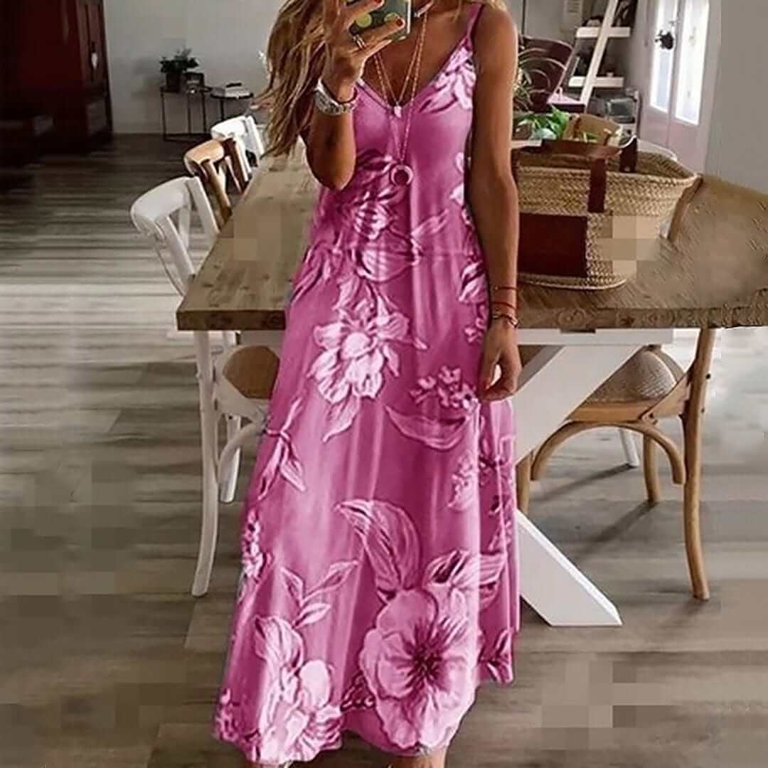 Sleeveless Floral Beach Dress - Casual