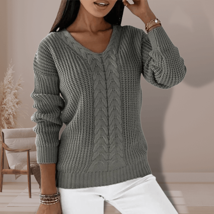 Women's V-Neck Knitted Slim Fit Pullover