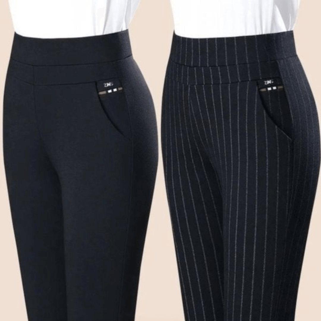 Women's Elastic High Waist Straight Leg Trousers
