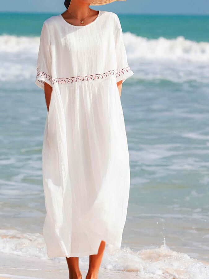 Women's Embroidered Loose Cotton Linen Dress