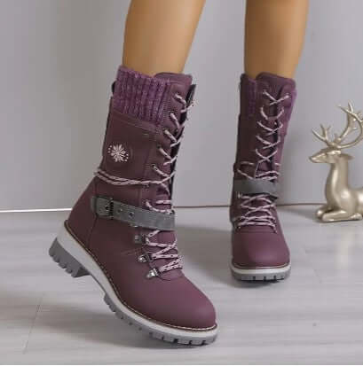 Women's Warm High-Top Winter Boots with Knitted Cuff