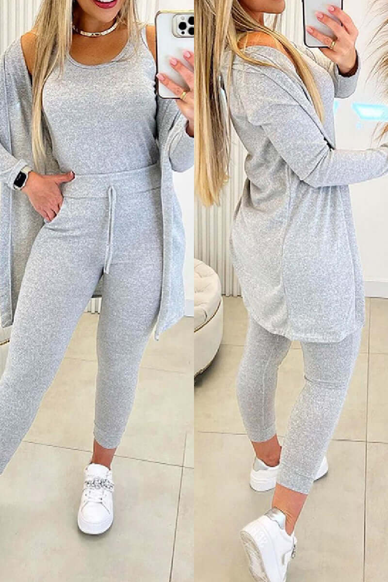 Women's 3-Piece O-Neck Top & Tight Pants Set