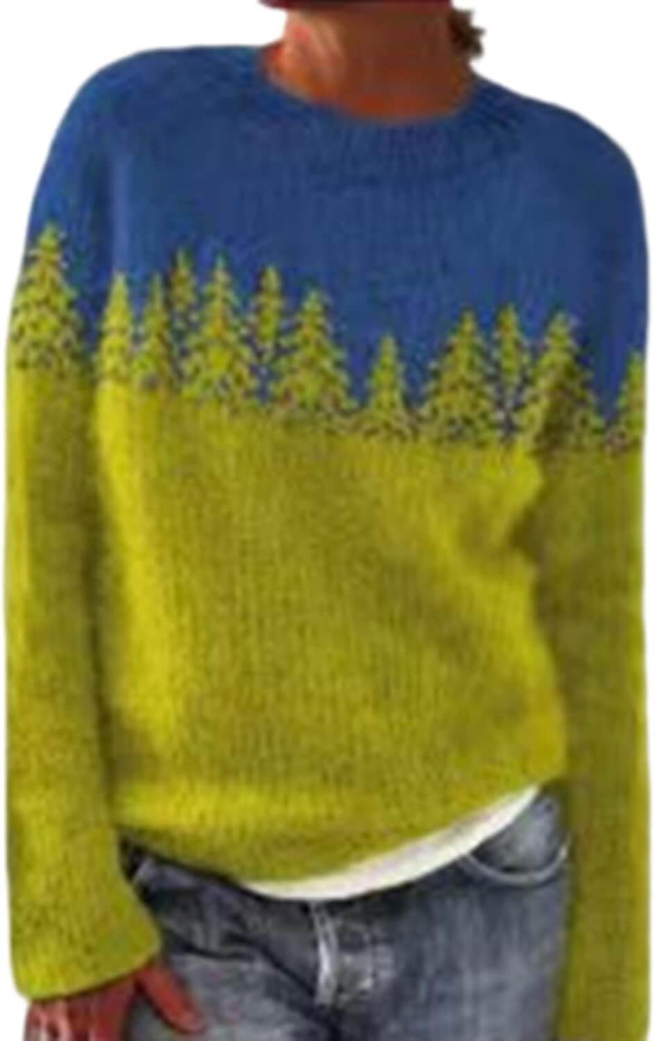 Colour Block Knitted Jumper with Forest Print