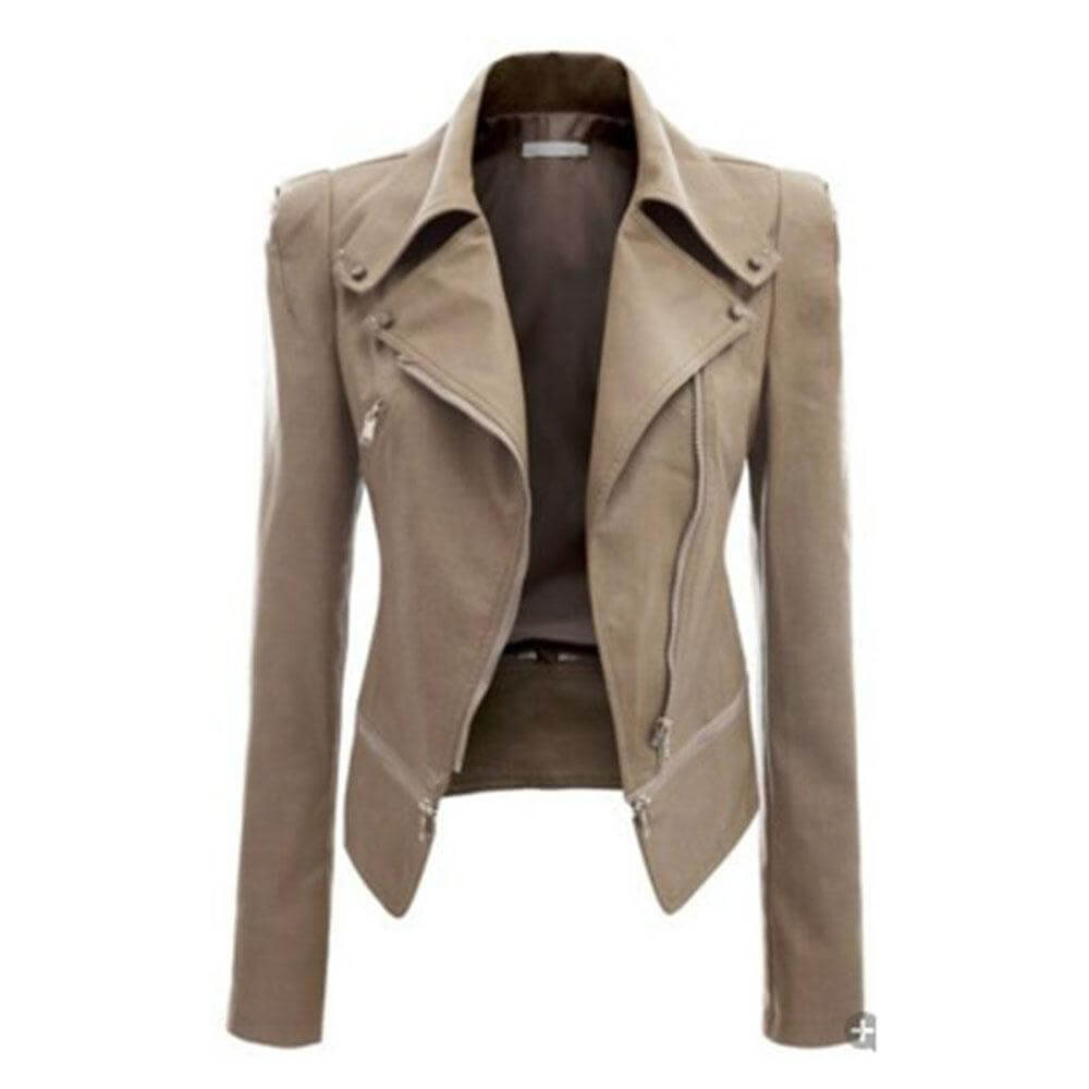 Women's Slim Fit PU Leather Zip-Up Jacket