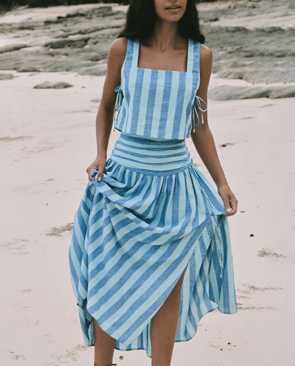 Women's Lace Top & Pleated Midi Skirt Set