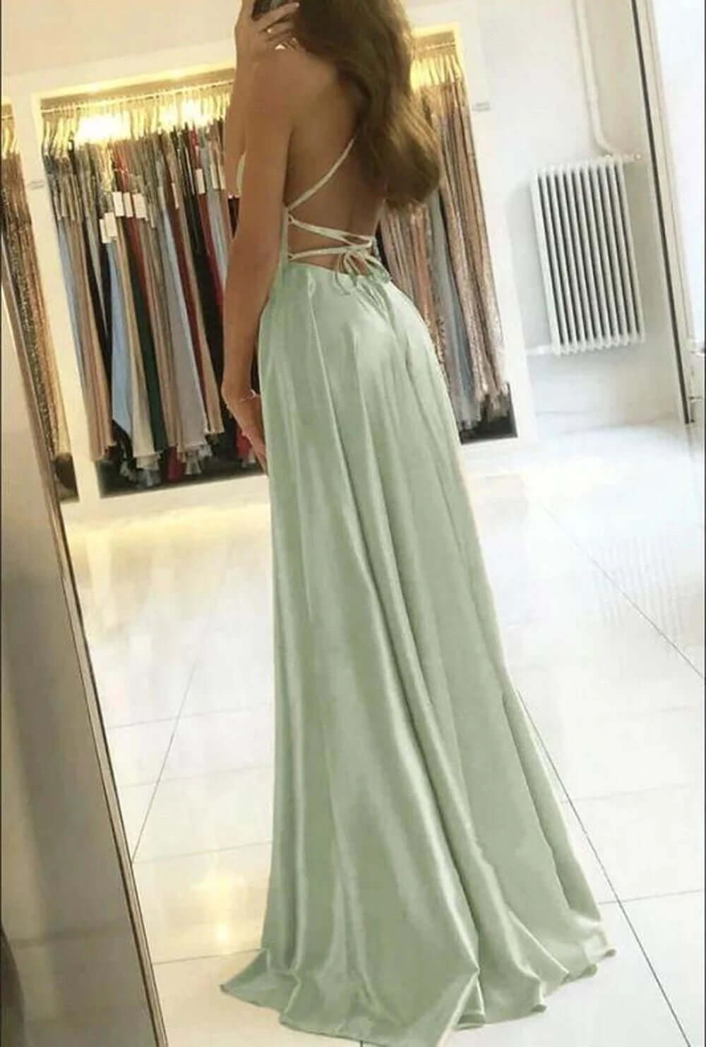 Women's Satin Evening Gown with High Slit