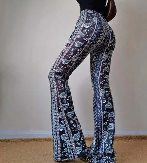 High-Waisted Patterned Flare Trousers