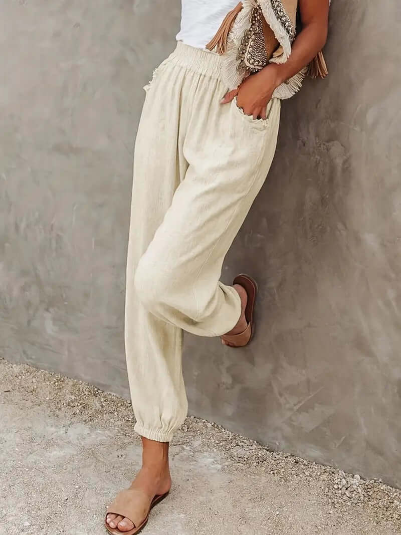 Women's Relaxed Fit Hemp Blend Elastic Waist Pants