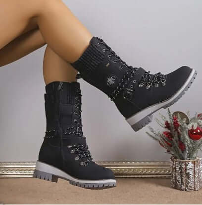 Women's Warm High-Top Winter Boots with Knitted Cuff