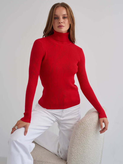 Women's Ribbed Knitted Turtleneck Sweater