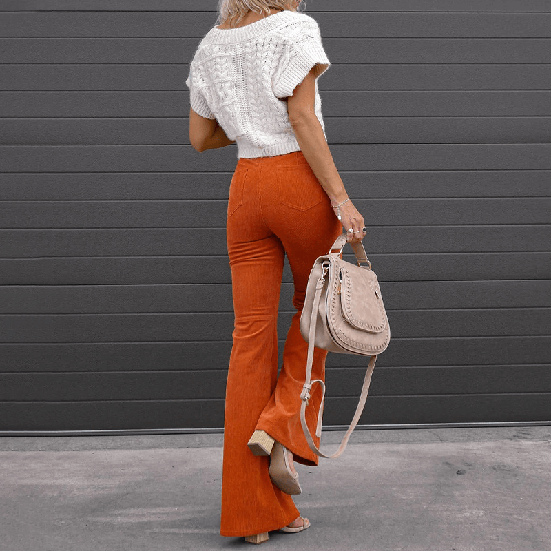 Women's High-Waisted Corduroy Flared Trousers