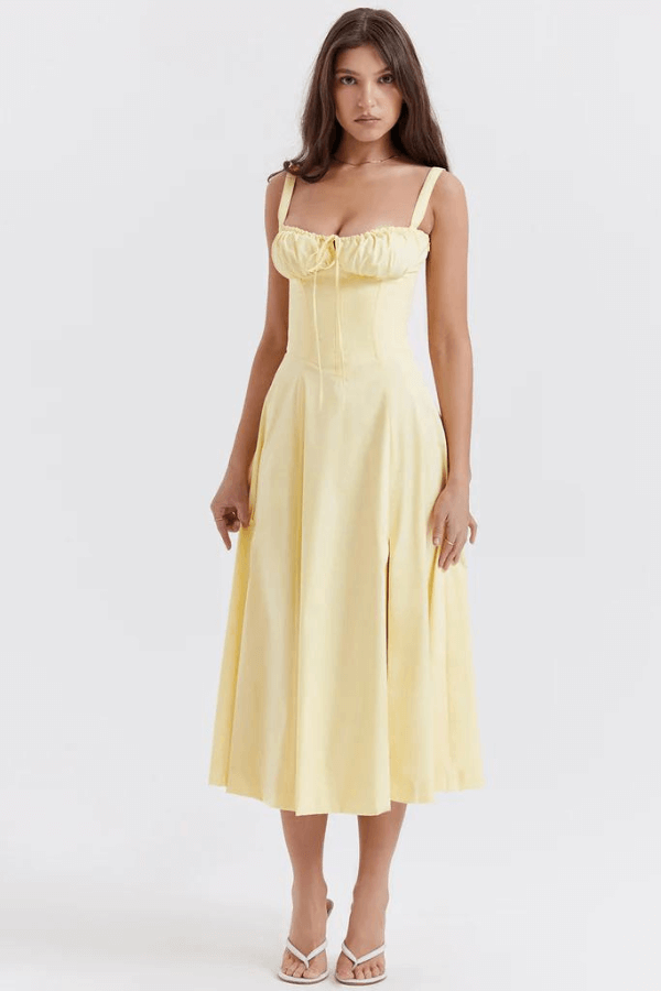 Women's Fitted Corset Midi Sun Dress