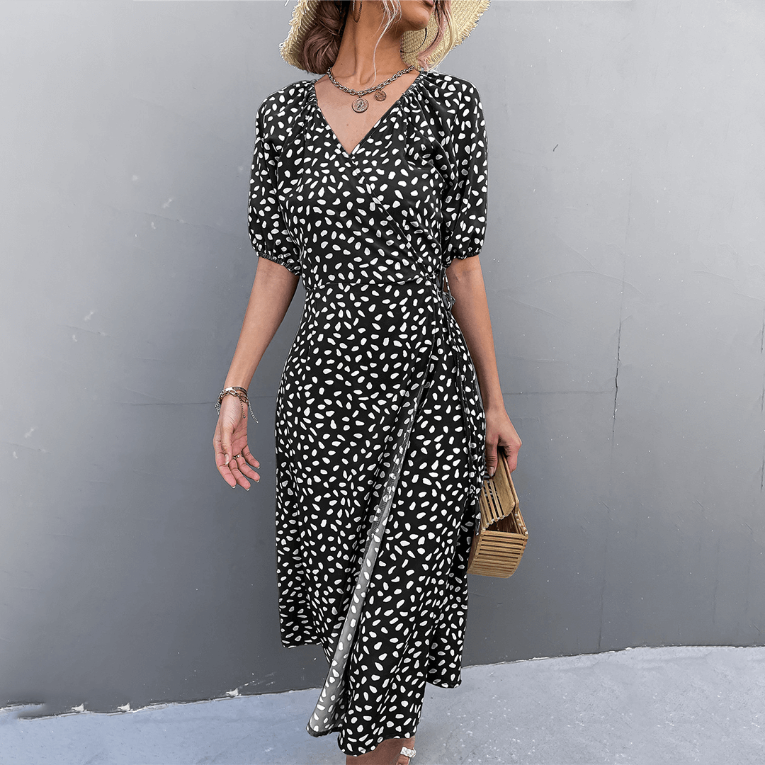 Polka Dot V-Neck Wrap Dress
