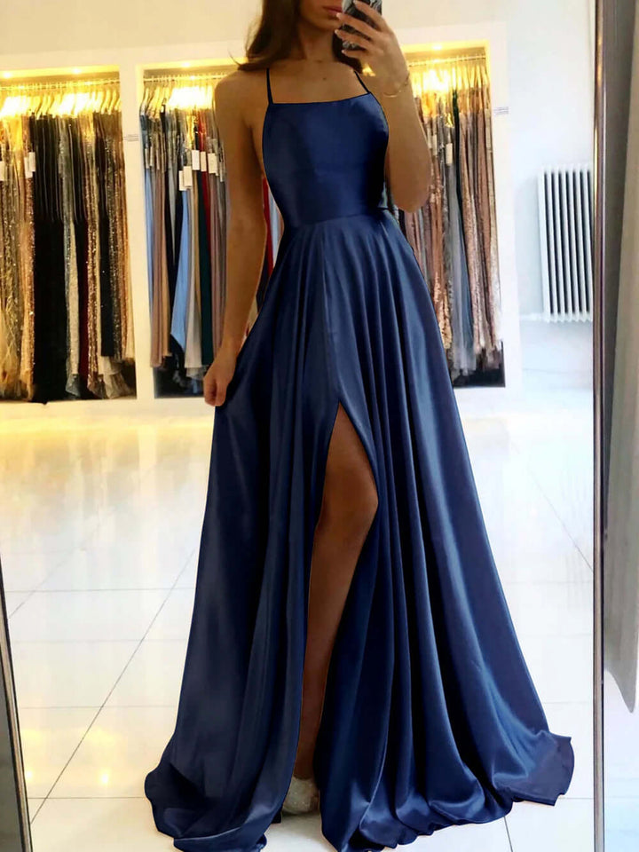 Women's Satin Evening Gown with High Slit