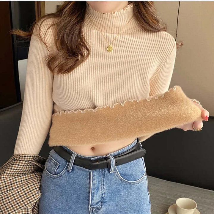 Women's Mock Neck Ruffled Hem Sweater