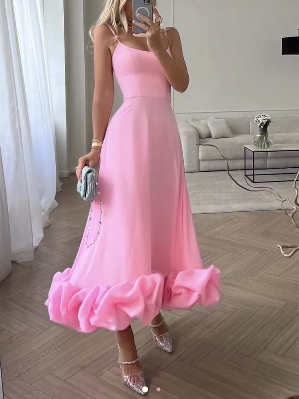 Elegant Floral Embellished A-Line Midi Dress