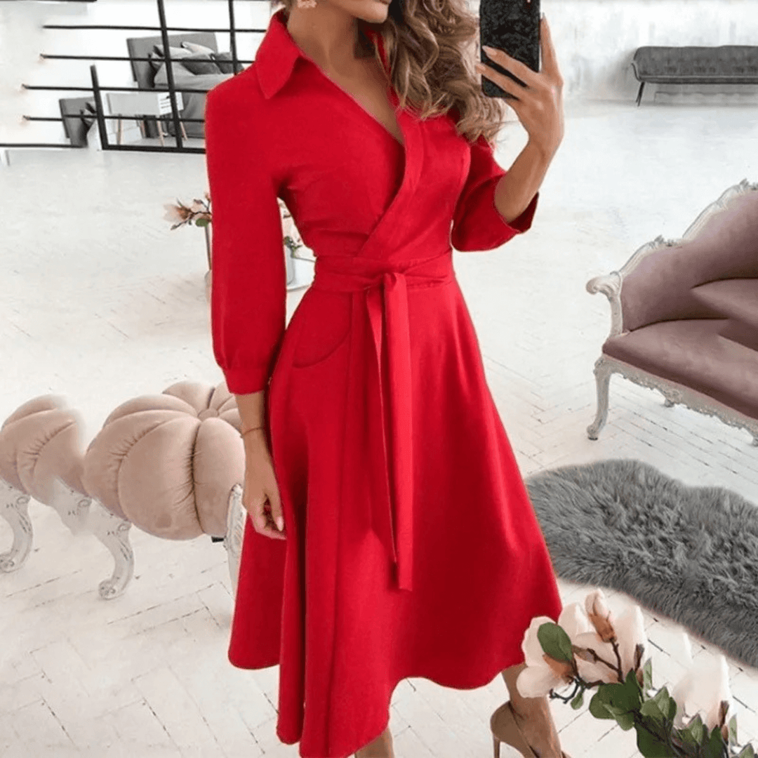 Women's Belted Wrap Midi Dress
