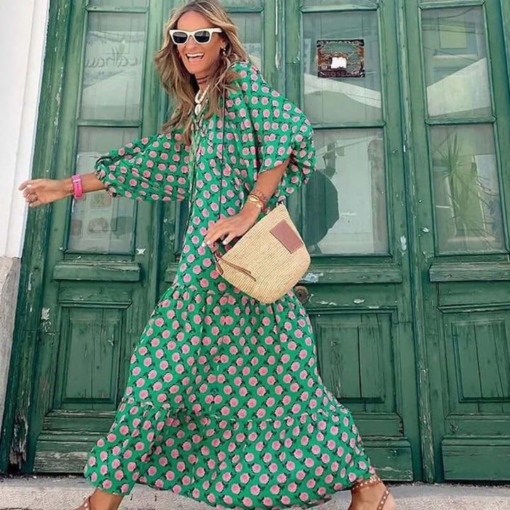 Geometric Print Cotton Midi Dress