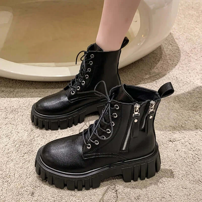 Women's Chunky Zip Lace-Up Boots