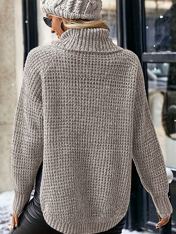 Women's Knitted Turtleneck Sweater with Raglan Sleeves