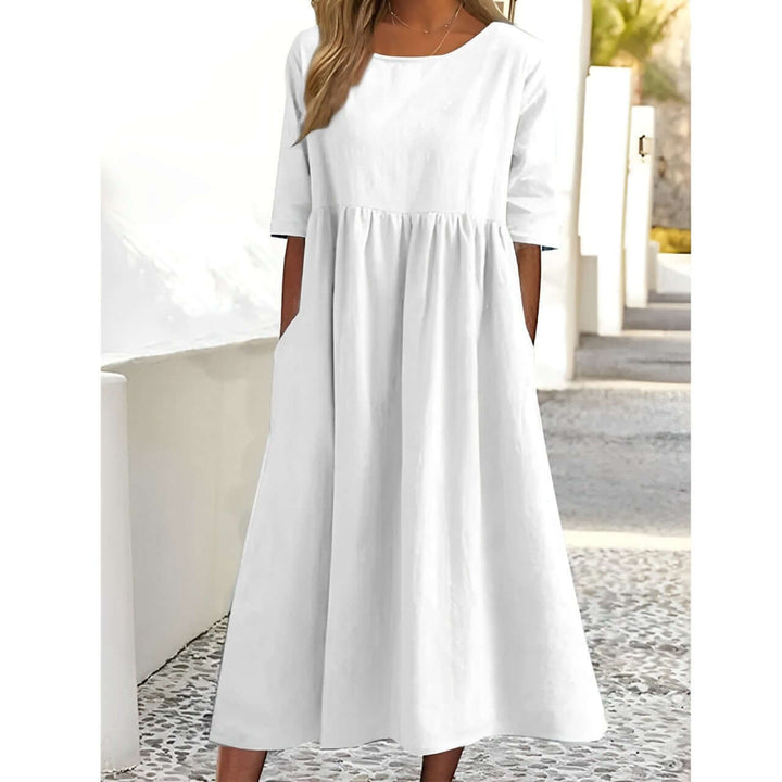 Cotton Linen Pleated Midi Dress