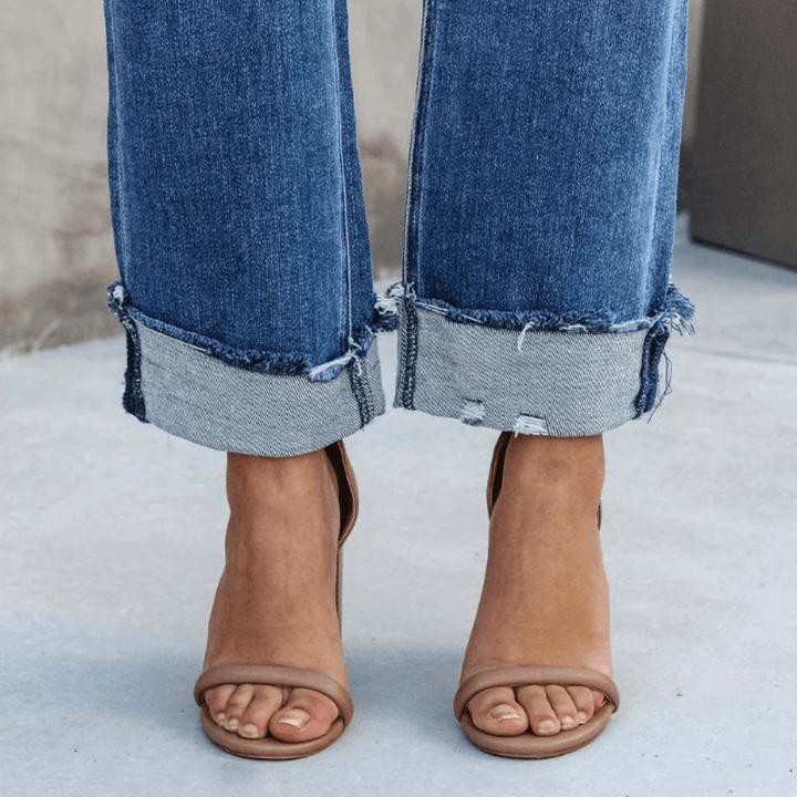 High-Waisted Casual Straight Jeans