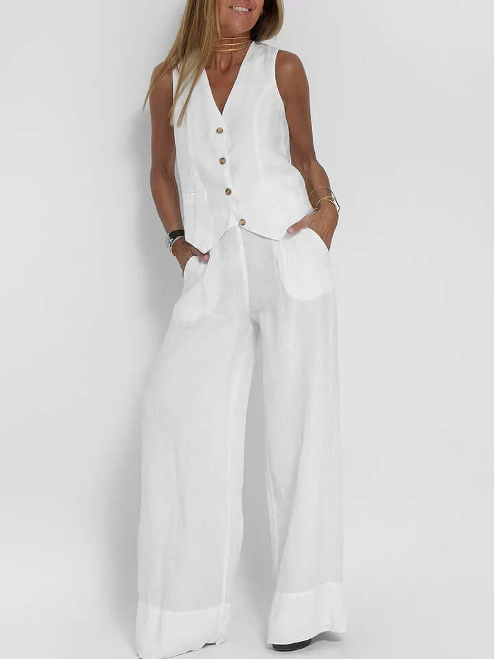 Women's Linen Two-Piece Vest Set