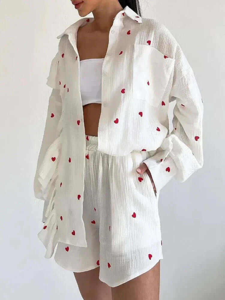 Women's Textured Blouse & Shorts Set