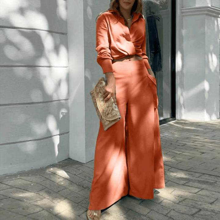 Women's  Crop Top & Wide-Leg Trousers