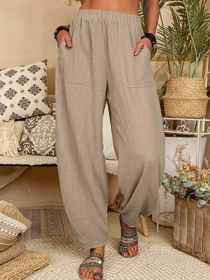 Women's Relaxed Fit Linen Trousers with Pockets