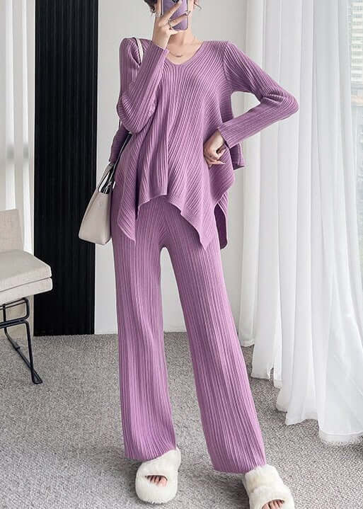 Women's Cotton Two-Piece Set with V-Neck