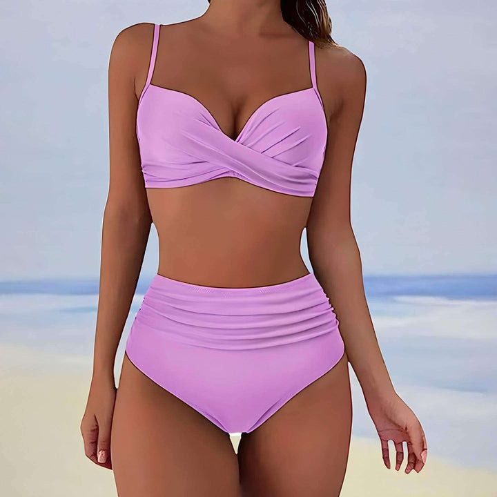 Twist-Front Bikini Set with High-Waisted Bottoms
