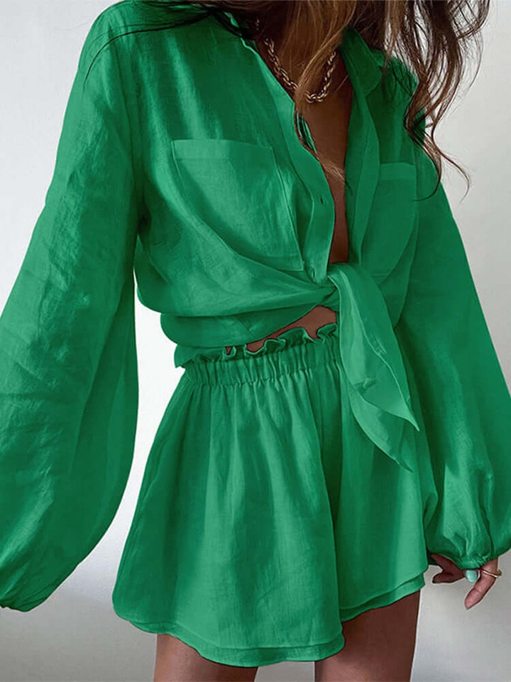 Two-Piece Cotton Blend Wrap Dress