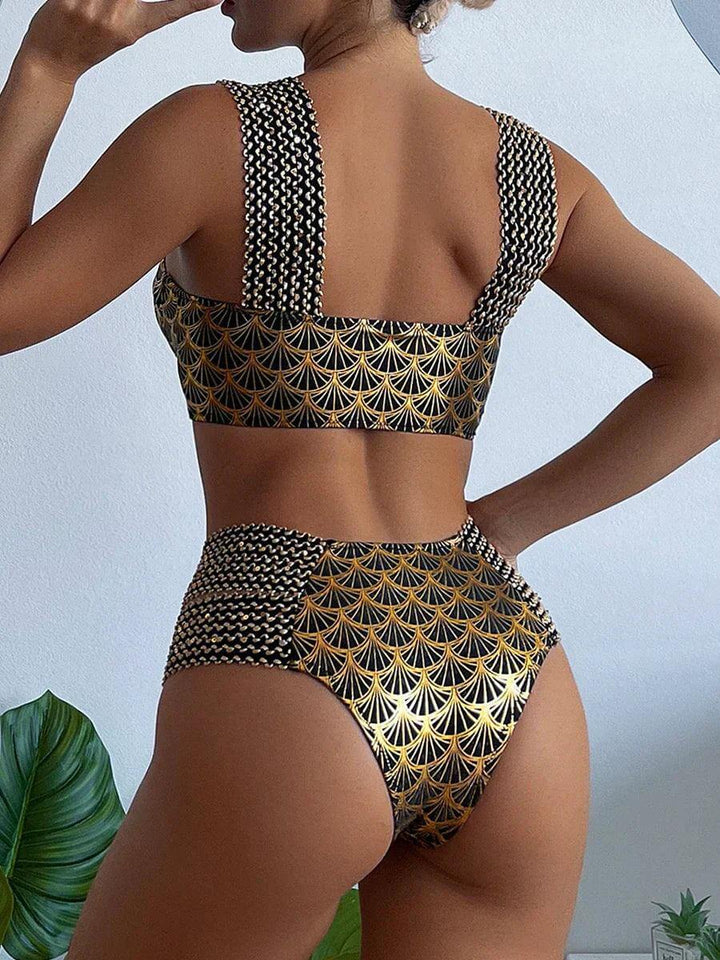 Metallic Stitch Push-Up High-Waist Bikini