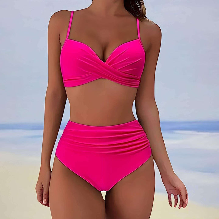 Twist-Front Bikini Set with High-Waisted Bottoms