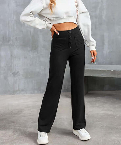 High-Waisted Straight Leg Trousers