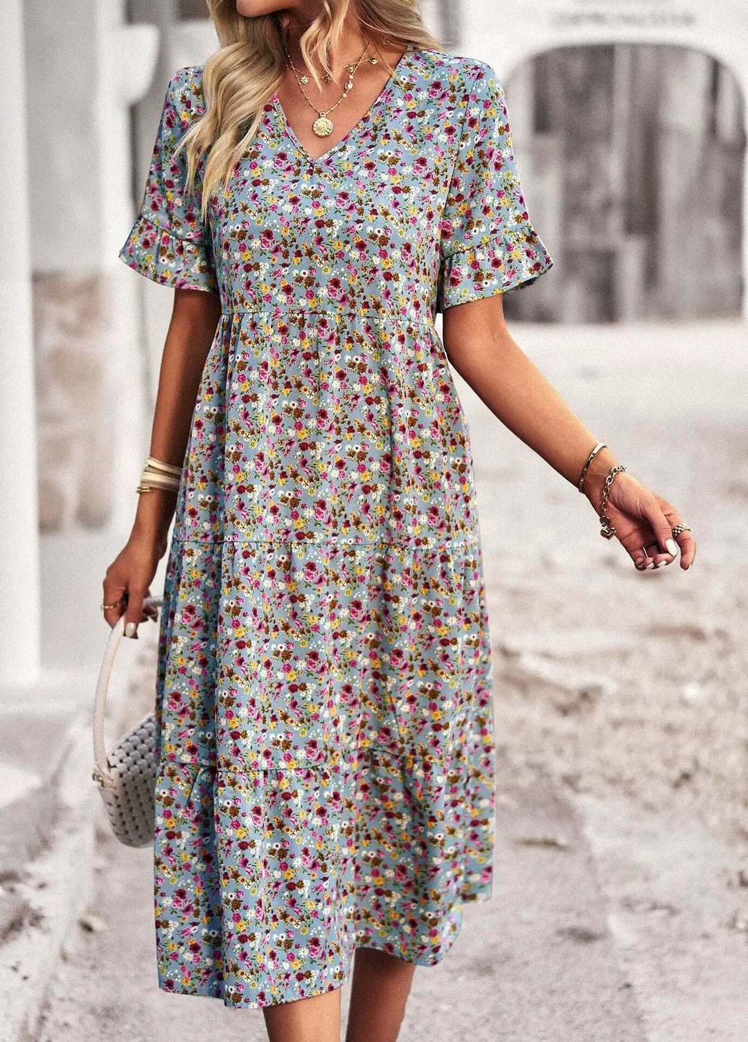 Floral Print V-Neck Dress