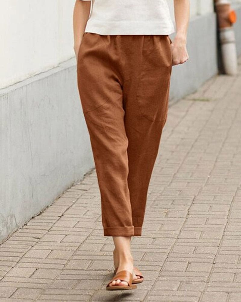 Women's Cropped Casual Pants with Pockets