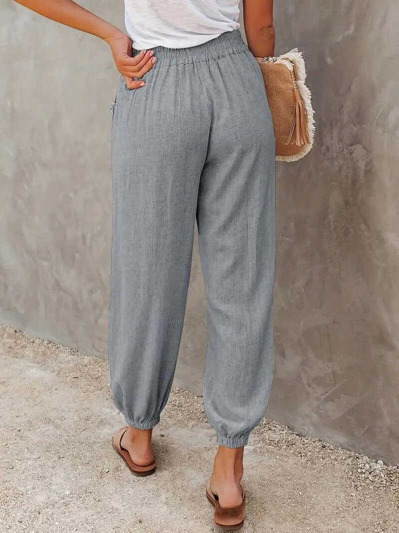 Women's Relaxed Fit Hemp Blend Elastic Waist Pants