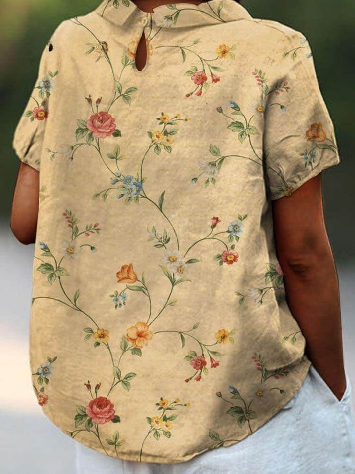 Women's Retro Floral Cotton-Linen Shirt