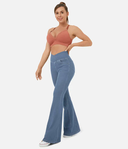 Women's High-Waisted Elasticated Flared Jeans