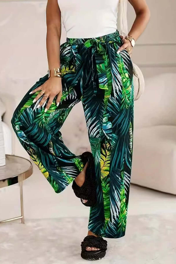 Tropical Print Wide-Leg Trousers