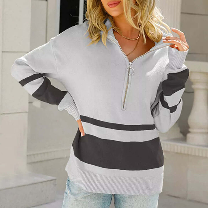 Women's Striped Quarter-Zip Pullover Sweater