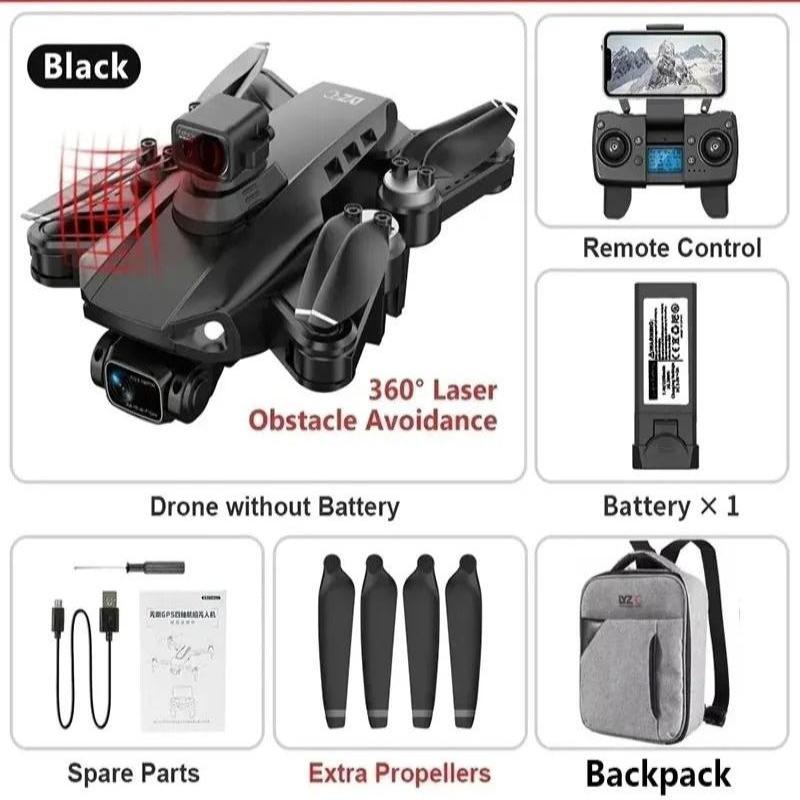 "8K HD Pro Drone with dual cameras, GPS, brushless motors in gray and orange, stylish and compact for aerial photography."