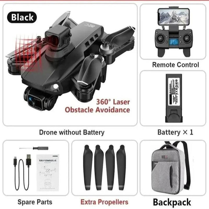 "8K HD Pro Drone with dual cameras, GPS, brushless motors in gray and orange, stylish and compact for aerial photography."